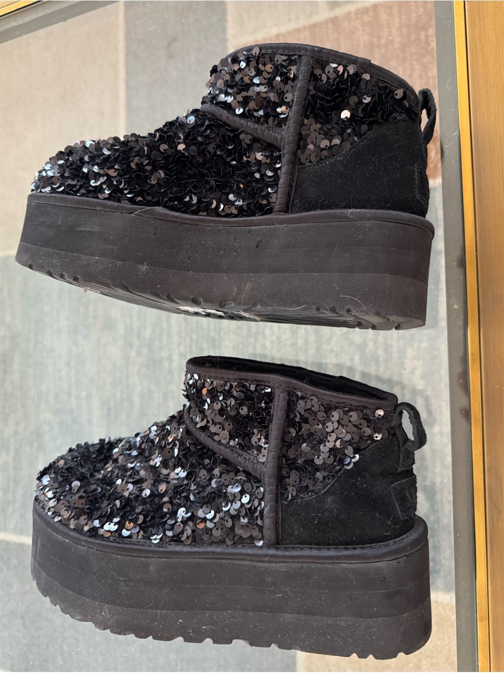UGG Black Sequin Platform Ankle Boots